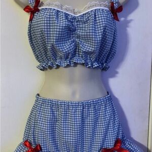Sexy Dorothy Costume Micro Mini Skirt Ruffle Crop Top